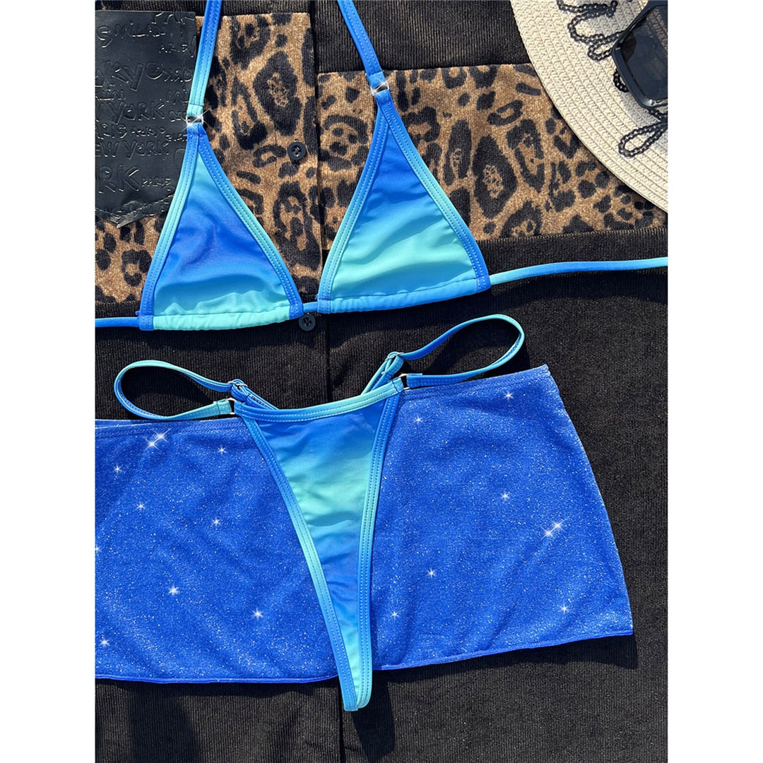 Halter Micro Thong Bikini Set & Skirt