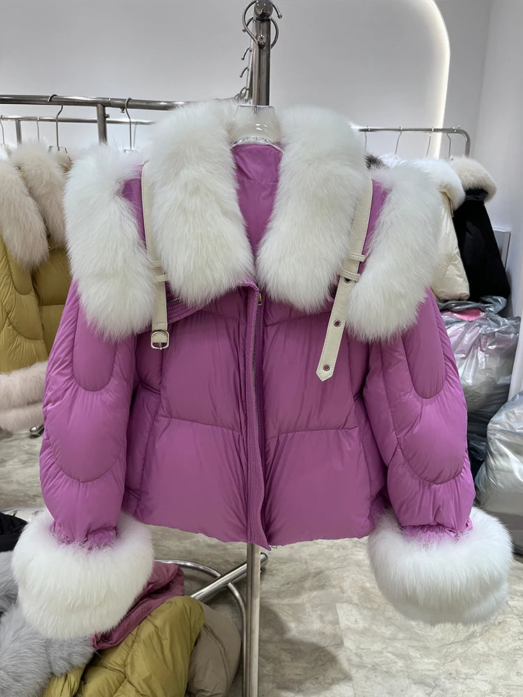 Goose Down Puffer Jackets Real Fur Collar & Cuffs