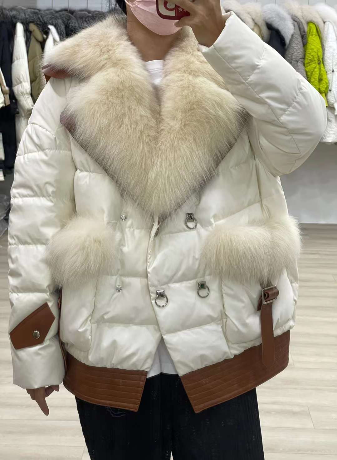 White Goose Down Real Fur Collar Puffer Coats