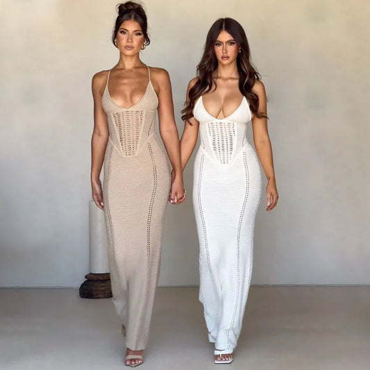 Hollow Backless Sleeveless Knit Long Dresses