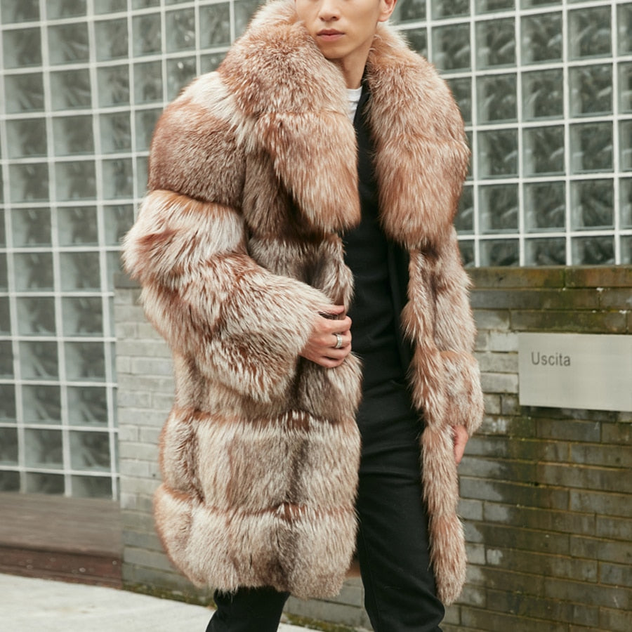 Natural Real Fox Fur Long Coat Big Collar