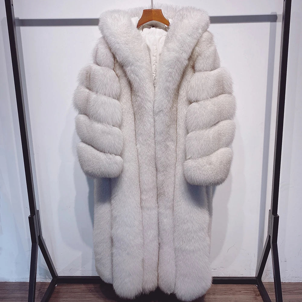 Luxury Long Hooded Real Fur Coats