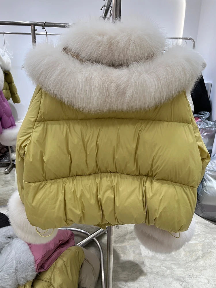 Goose Down Puffer Jackets Real Fur Collar & Cuffs