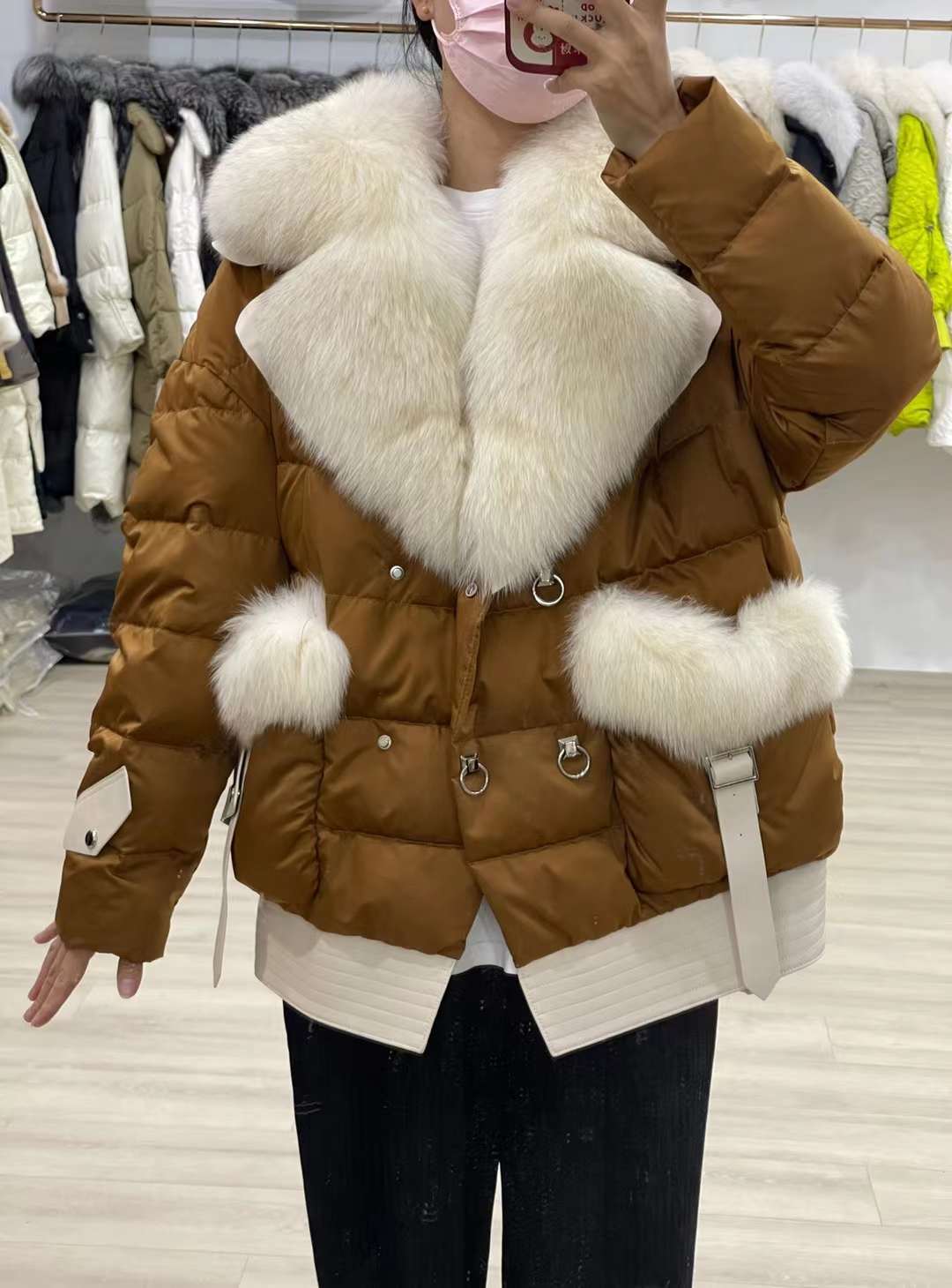 White Goose Down Real Fur Collar Puffer Coats