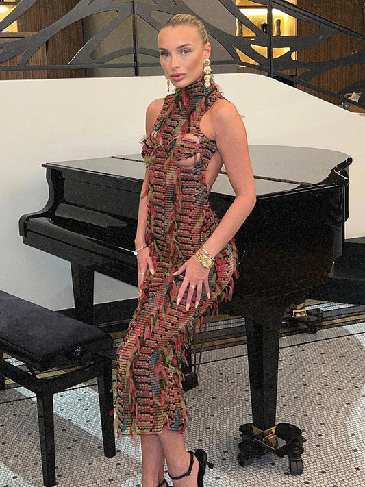 Colorful Knitted Tassel Long Dress