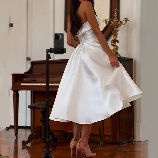 White Strapless Sleeveless Long Dress