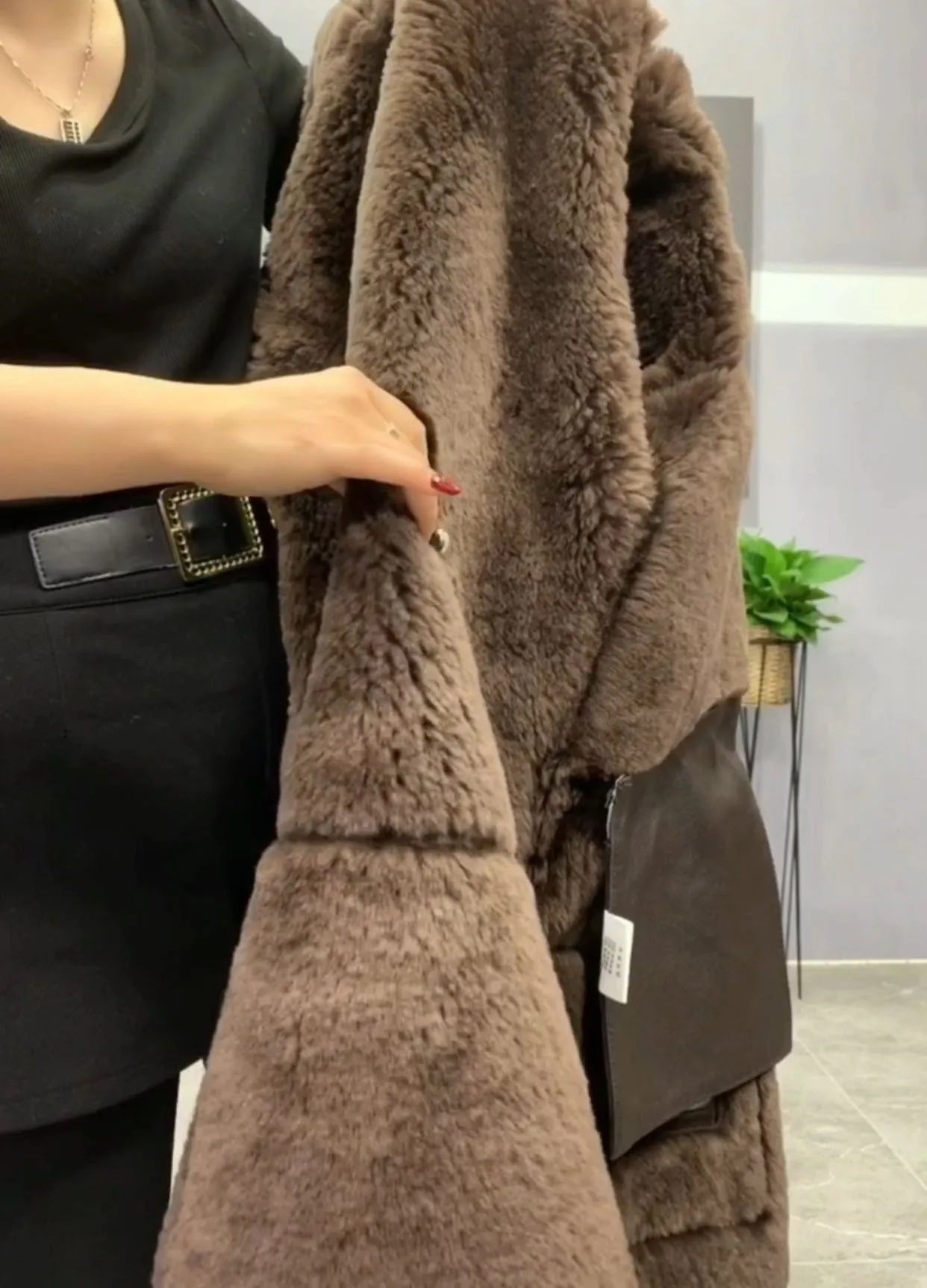 Genuine Leather Real Shearling Long Fur Coat