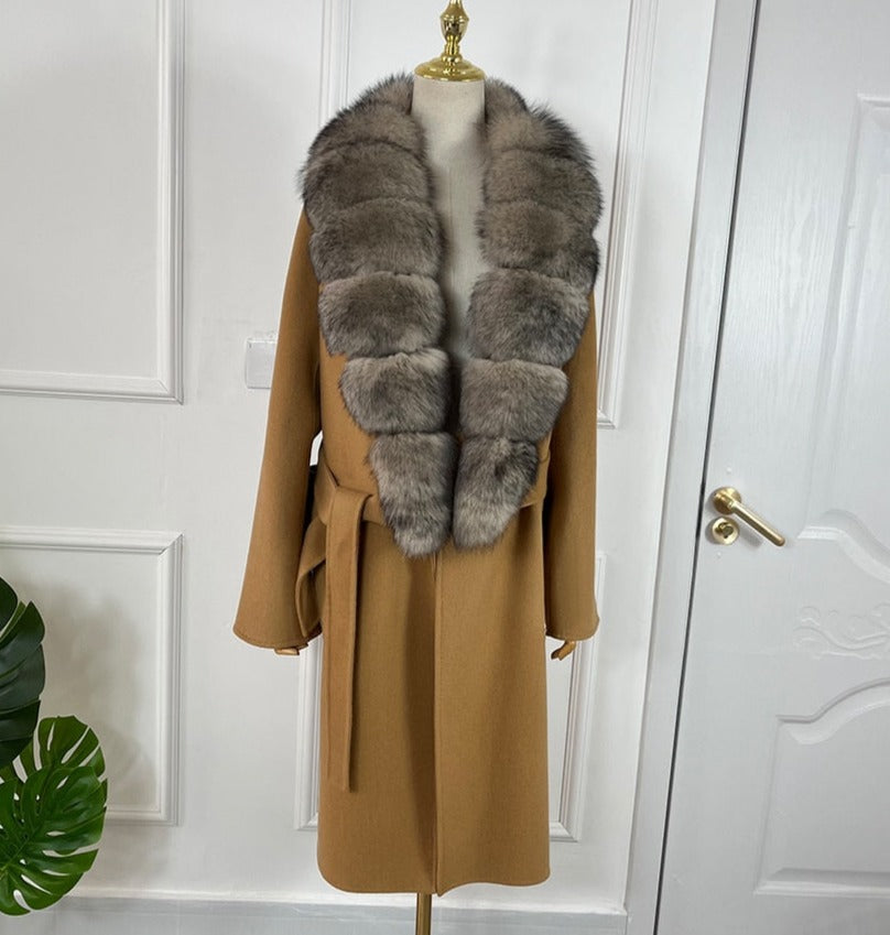 Long Cashmere Big Real Fur Collar