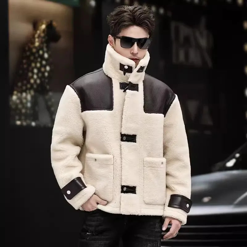 Genuine Leather Shearling Real Fur Short Coat