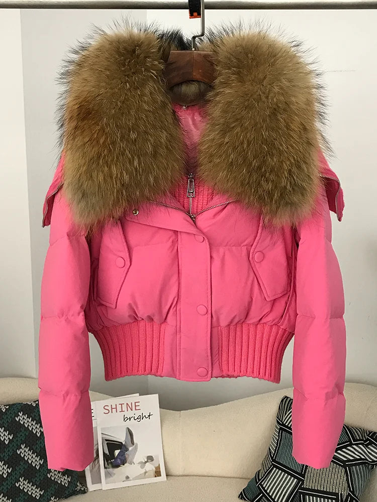 Real Fur Collar Duck Down Short Jackets