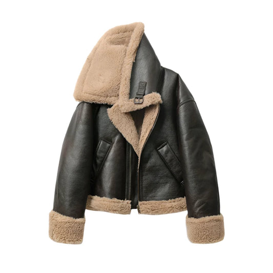 Double-sided Short PU Jacket Faux fur