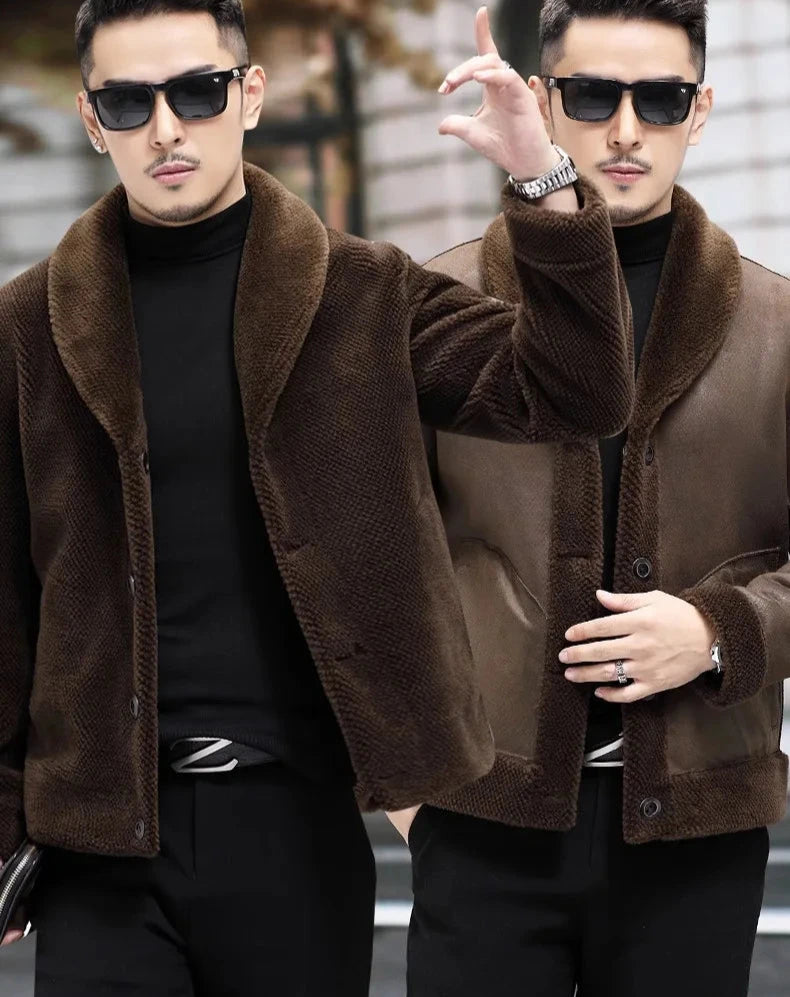 Reversible Genuine Leather Real Wool Sheared Fur Coats