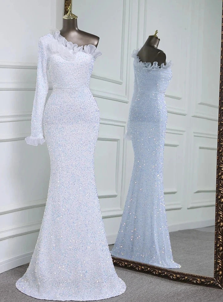 Sequins One Sleeve Lace Floor-Length Dresses