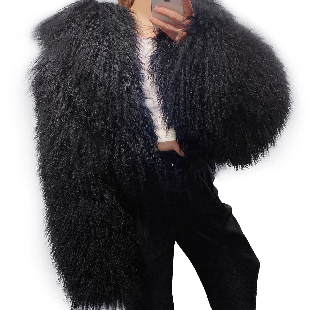 Short Real Mongolian Sheep Fur Coats Plus Size