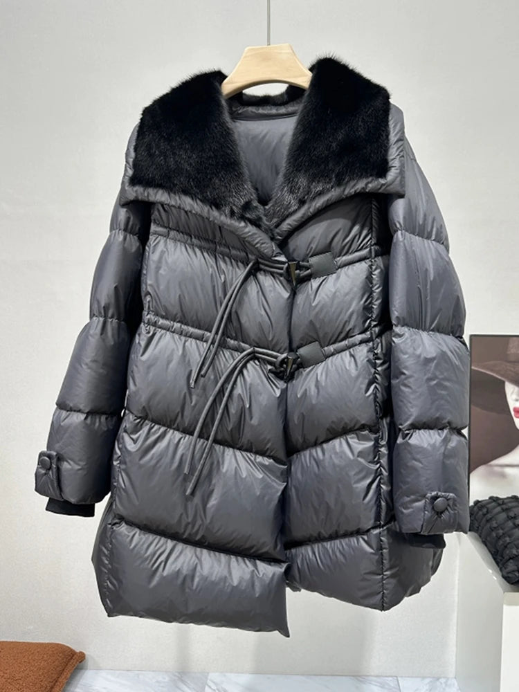 Goose Down Real Mink Fur Collar Puffer Coats