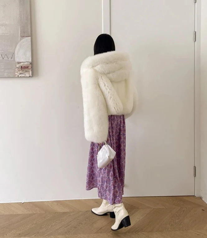 Luxury Natural Hooded Real Fox Fur Coats