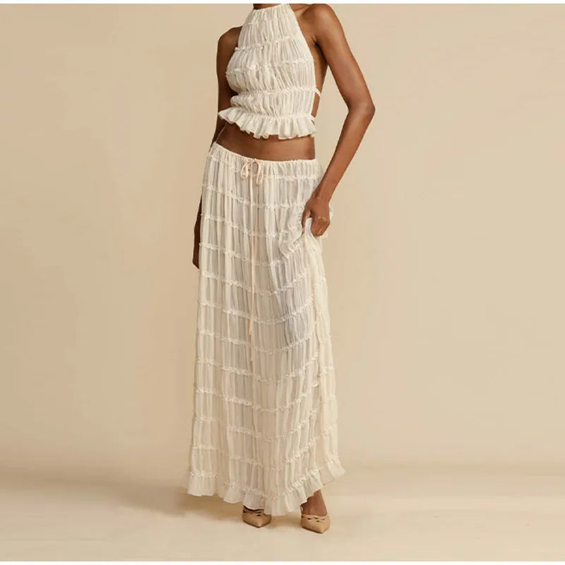 Halter Backless Crop & Maxi Skirts Set