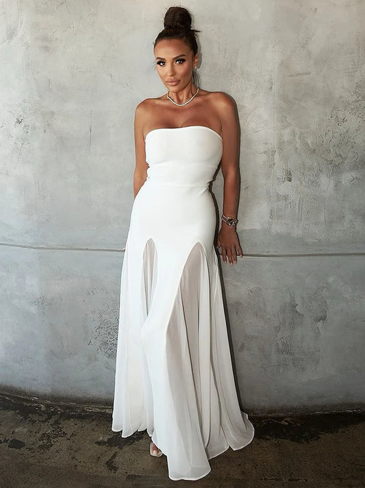 Ruched Strapless Pleated Maxi Dresses