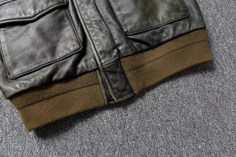 Green Genuine Leather Flight Jacket