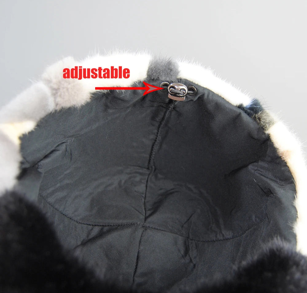 Colorful Real Mink Fur Bomber Hats Fur Pompom