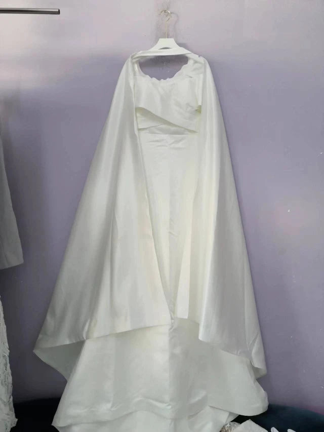 Satin Off the Shoulder Wedding Dress 2 In 1 Detachable