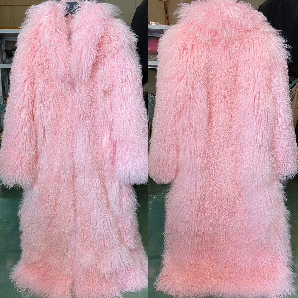 Real Mongolian Wool Fur Floor Length Coats