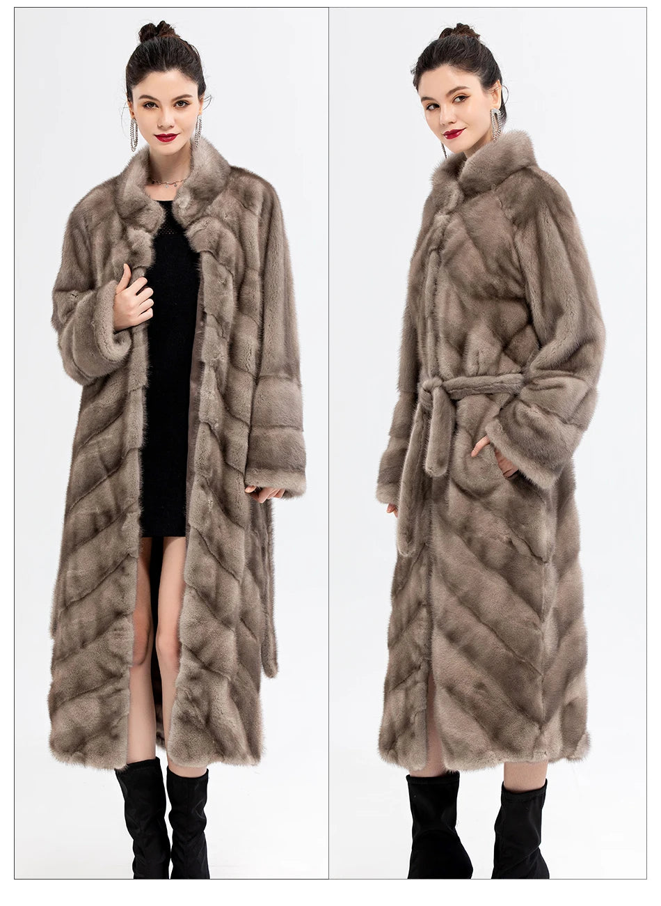 Stand Collar Full Pelt  Real Mink Fur Coats Long