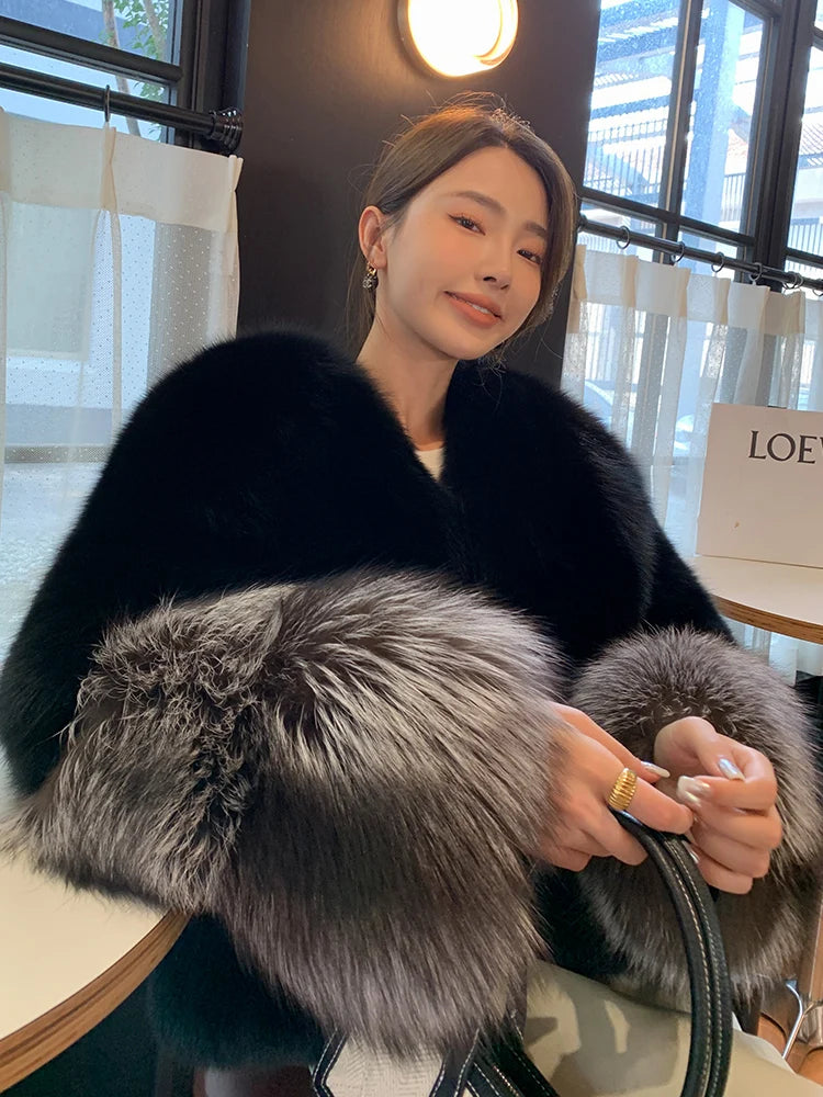 Two Tone Sleeve Real Fur Coats