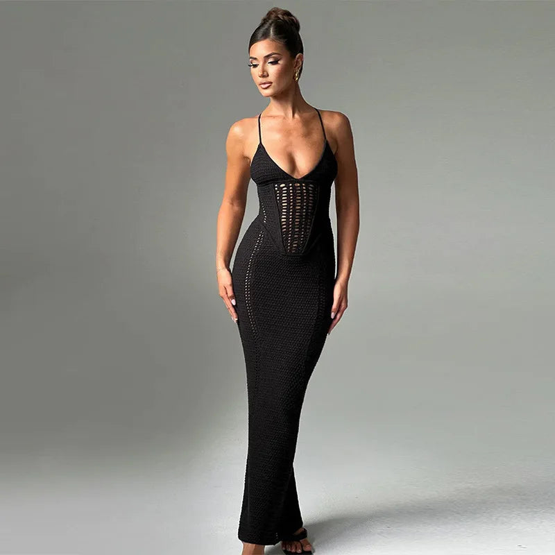 Hollow Backless Sleeveless Knit Long Dresses