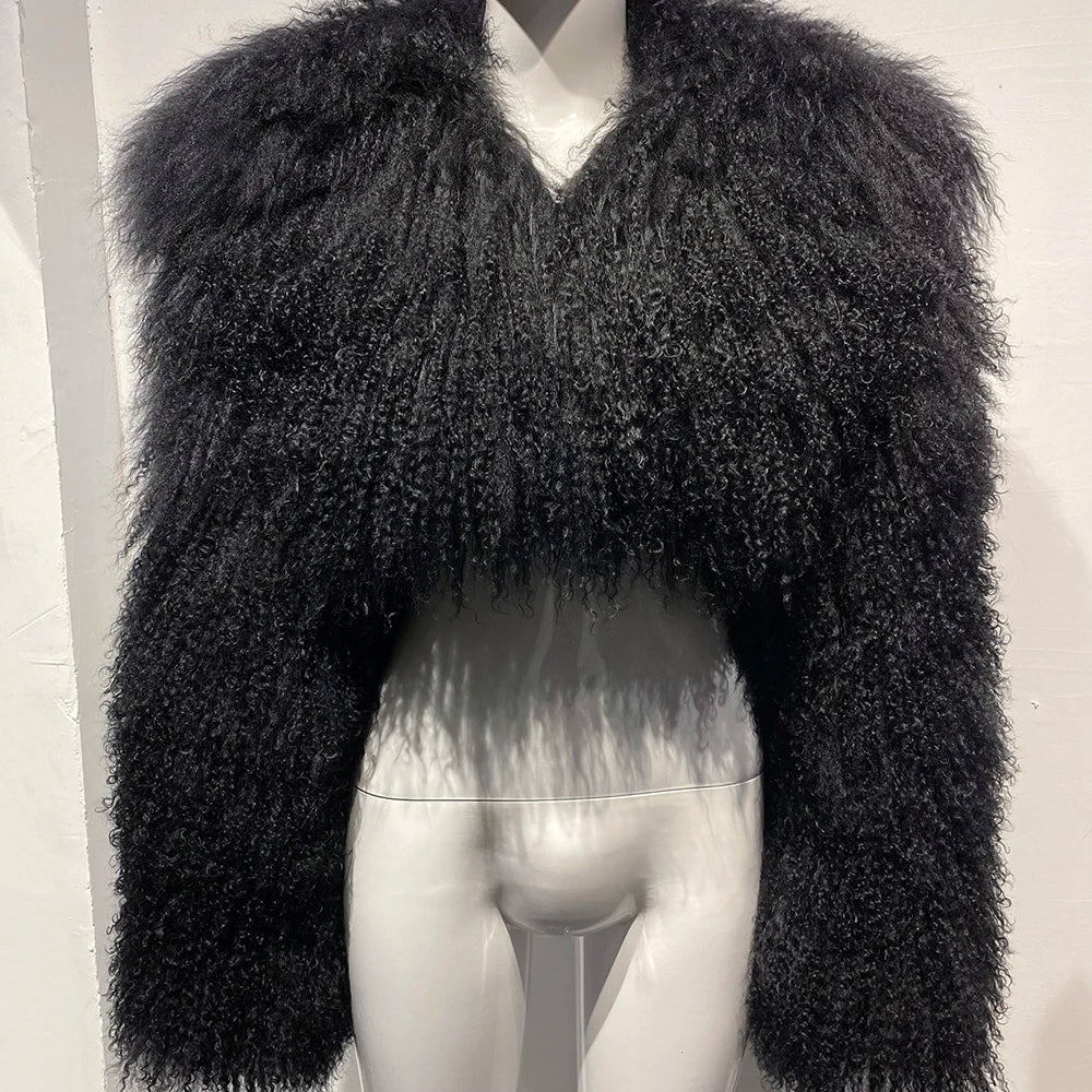 Real Mongolian Sheep Fur Coats Cropped