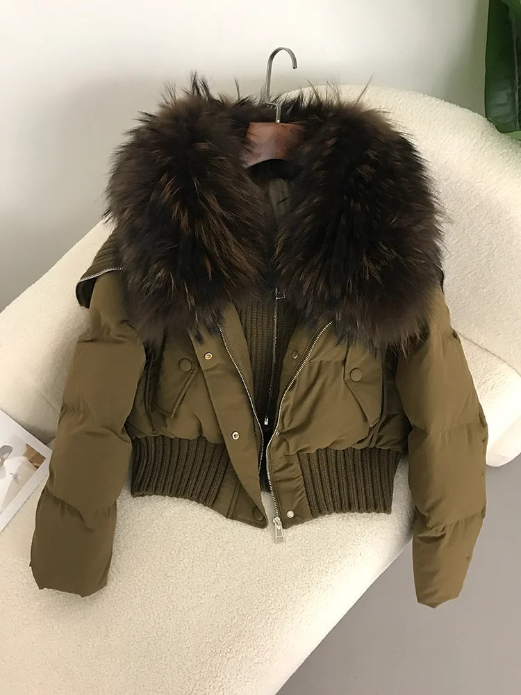 Real Fur Collar Duck Down Short Jackets