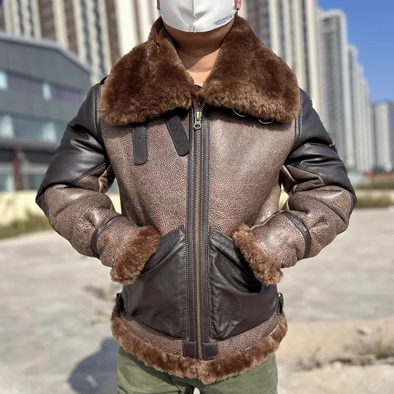 Genuine Leather Coat Real Fur Shearling Pilot B3