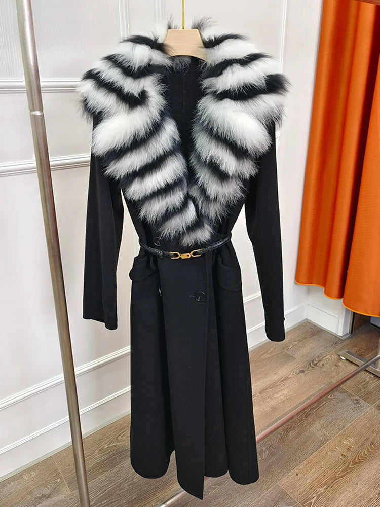 Cashmere Wool Long Coats Real Fur Collar