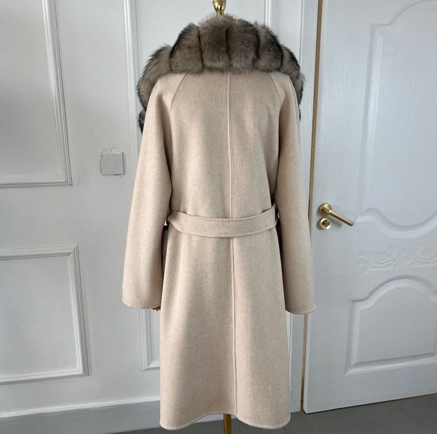 Long Cashmere Big Real Fur Collar