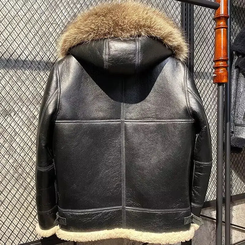 Genuine Leather Coats Shearling Liner Hooded