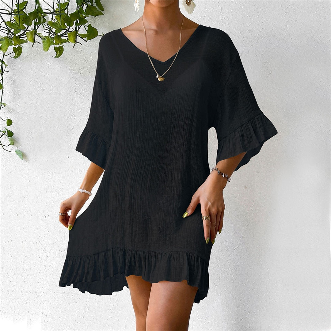 Butterfly Back Ruffled Half Sleeve Tunic Beach Cover Ups