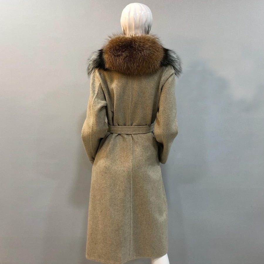 Cashmere Wool Coats Multi Real Fur Long Collar