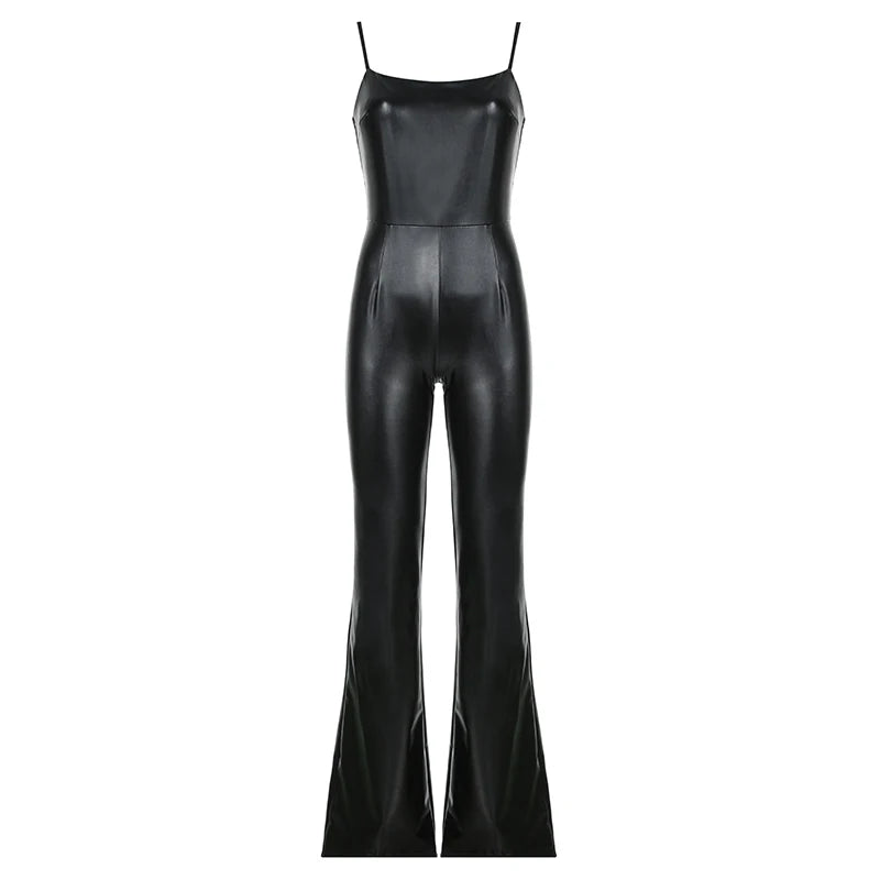 PU Leather Sleeveless Jumpsuits