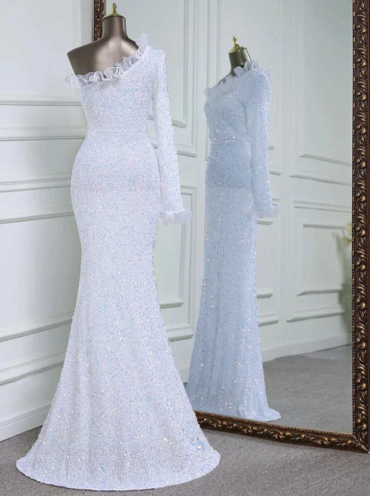 Sequins One Sleeve Lace Floor-Length Dresses