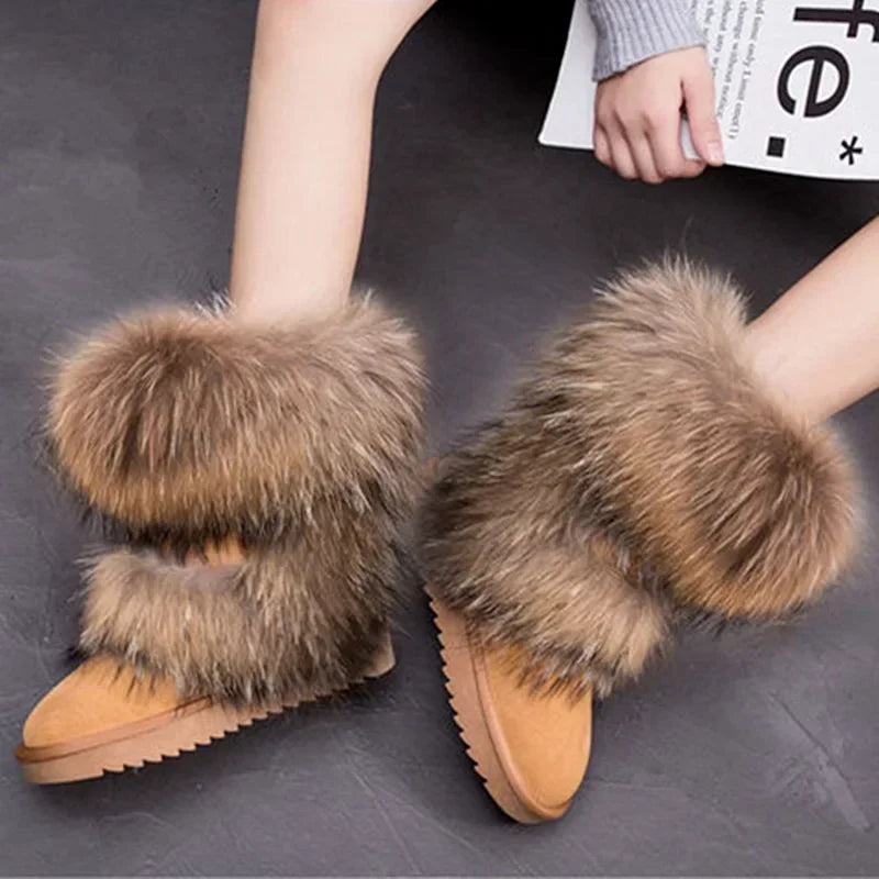 Waterproof Genuine Leather Snow Boots Real Fur Boots