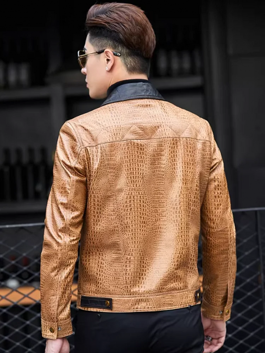 Genuine Leather Jacket Crocodile Pattern