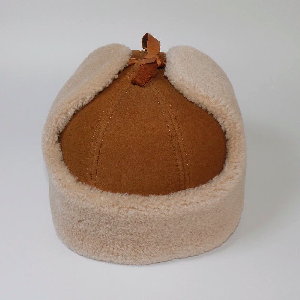 Genuine Leather Shearling Earflaps Bomber Hats