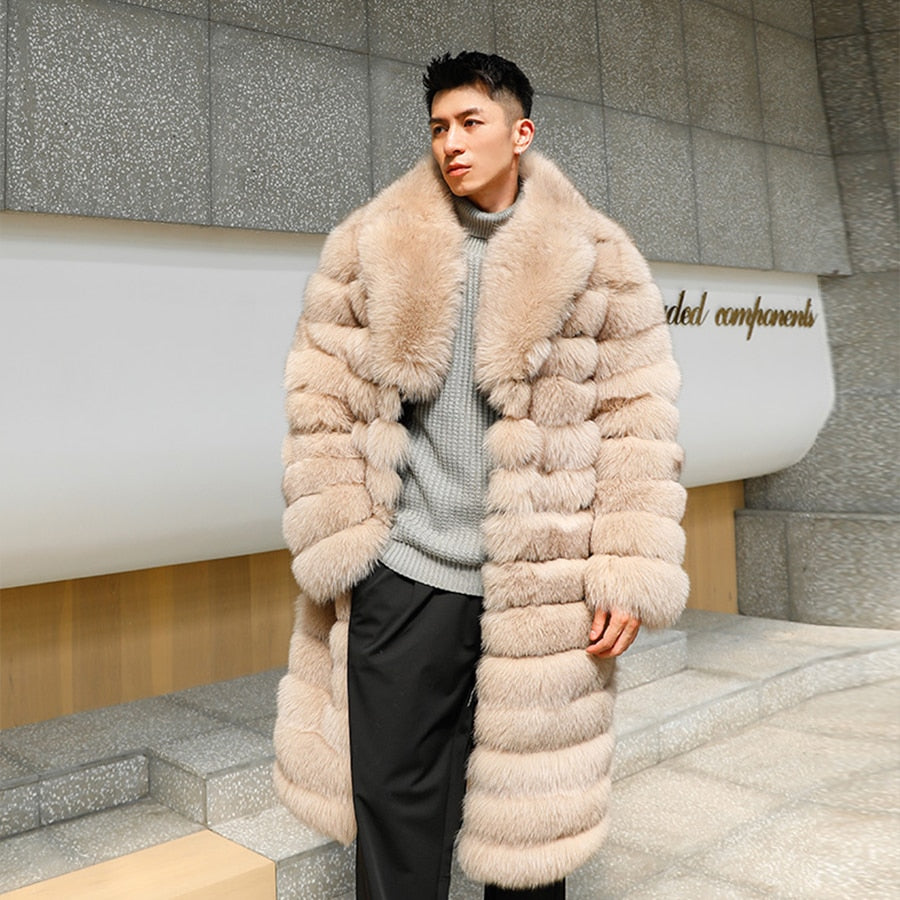 Pattern Natural Real Fox Fur Long Coats Big Collar