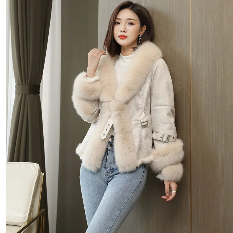 Real Rabbit Fur Liner Real Fox Fur Collar & Cuffs Coats