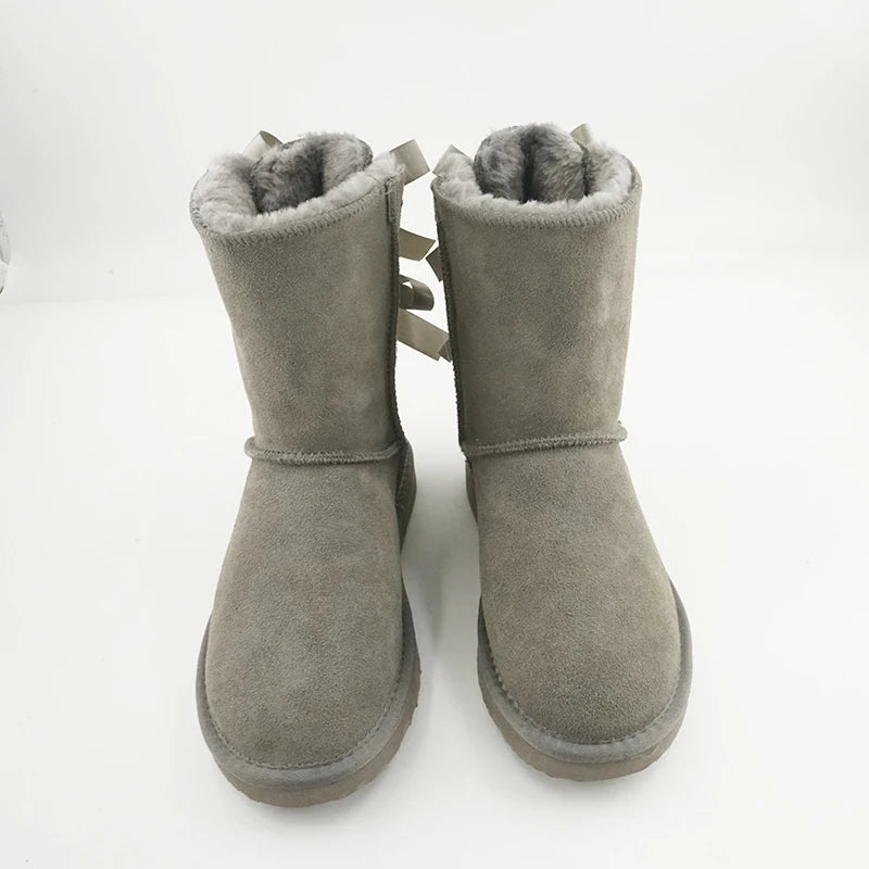 Genuine Leather Snow Boots Two Back Bow