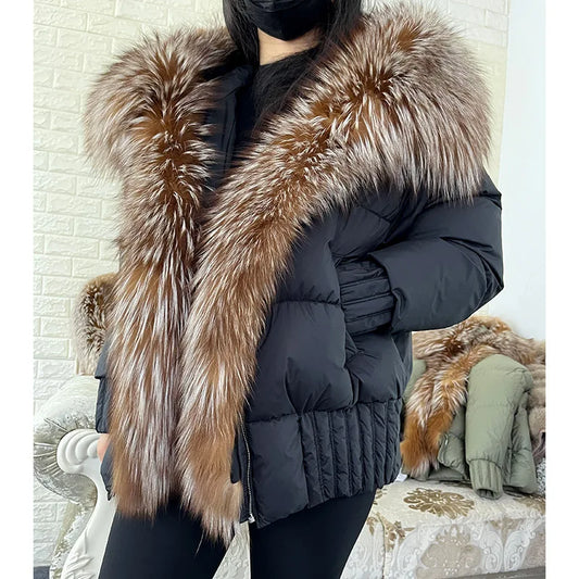 Duck Down Puffer Coats Real Fur Collar Parka