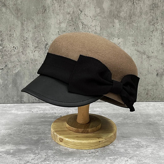 Elegant Bow Wool Equestrian Hat Vintage Style