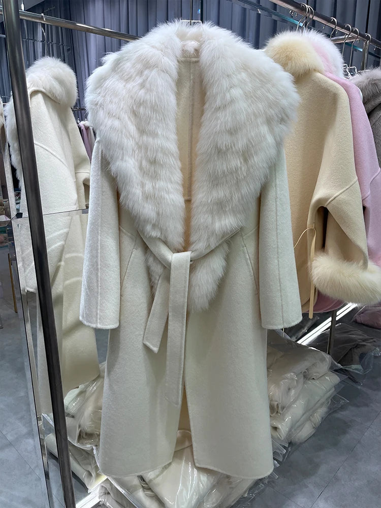 Cashmere Wool Long Coats Real Fur Collar