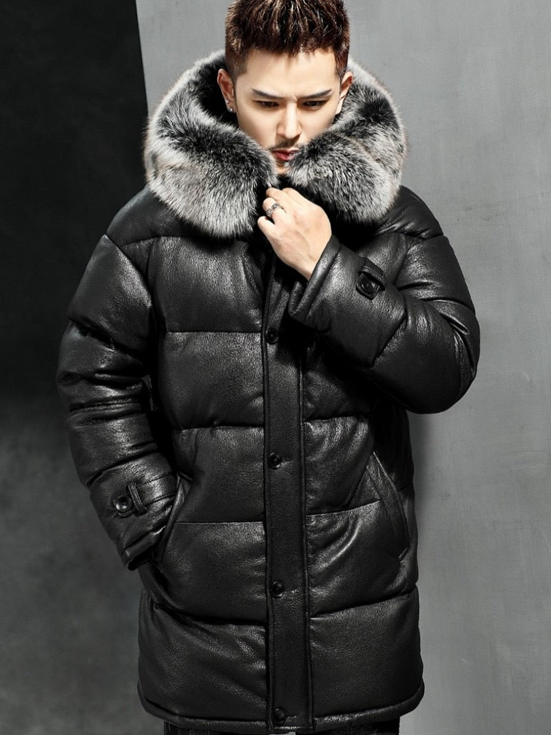 Bubble Genuine Leather Duck Down Real Fur Hooded Coat