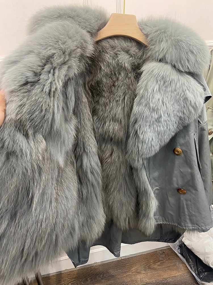 Real Fur Collar & Rabbit Fur Lining Oversize Coats